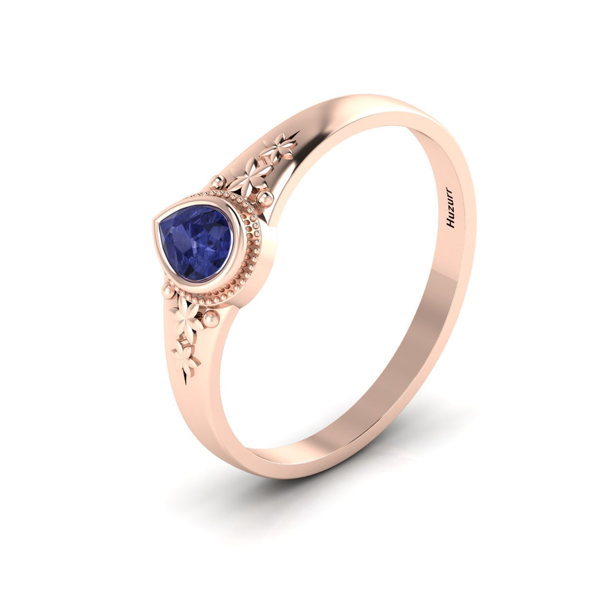 Tear Drop Style Tanzanite Flower Rose Gold Plated Solitaire Ring