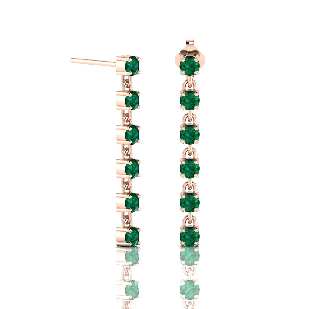 Emerald Rose Gold Plated Stick Long Dangle Drop Earrings