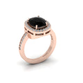 Cushion-Cut Black Diamond Eternity Halo Rose Gold Plated Ring