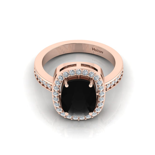 Cushion-Cut Black Diamond Eternity Halo Rose Gold Plated Ring
