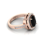 Cushion-Cut Black Diamond Eternity Halo Rose Gold Plated Ring