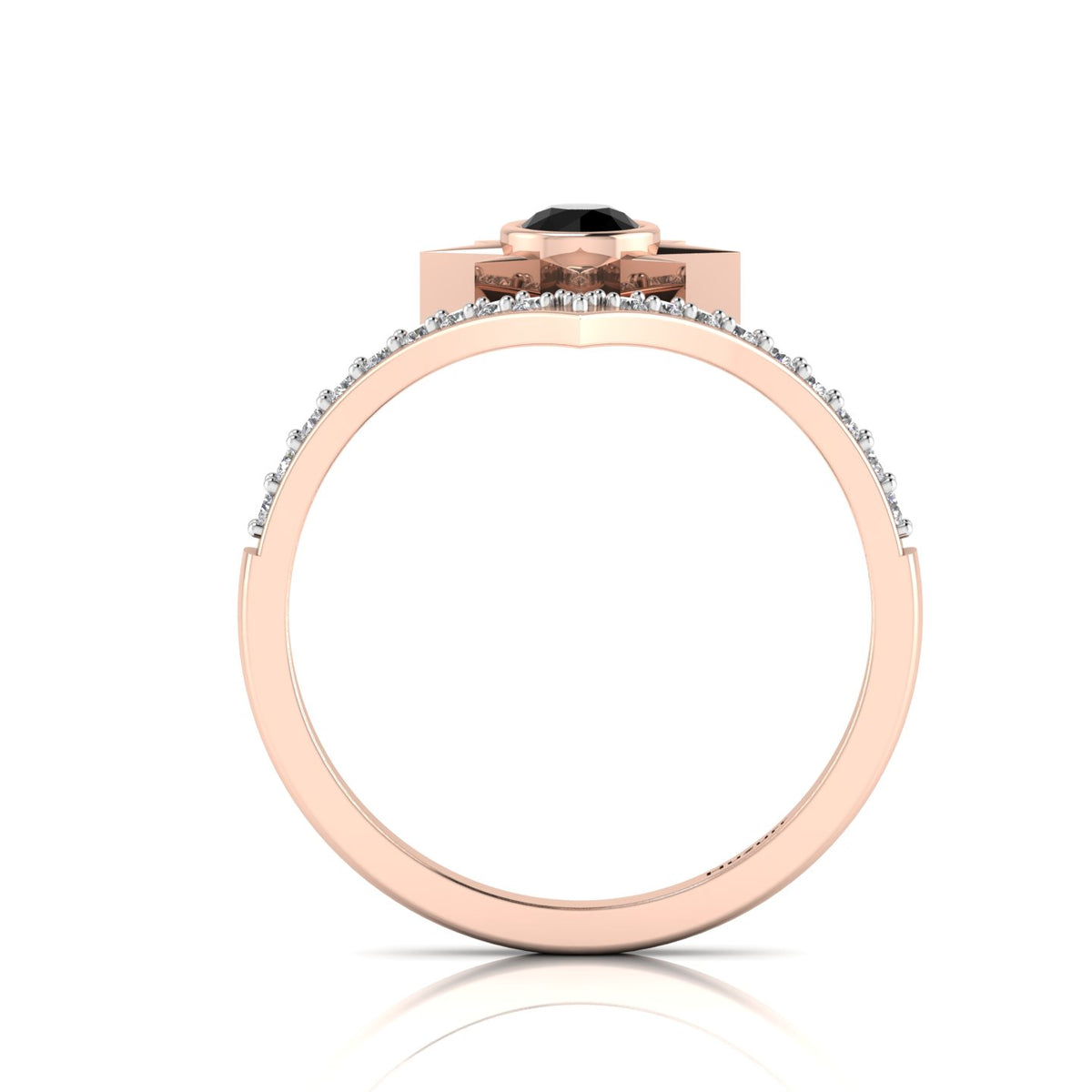 Black Diamond Two Tone Rose Gold Plated North Star Wishbone Ring