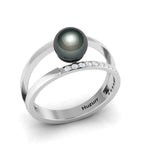 Tahitian Pearl Diamond 925 Silver Dual Shank Ring