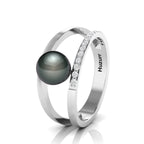 Tahitian Pearl Diamond 925 Silver Dual Shank Ring