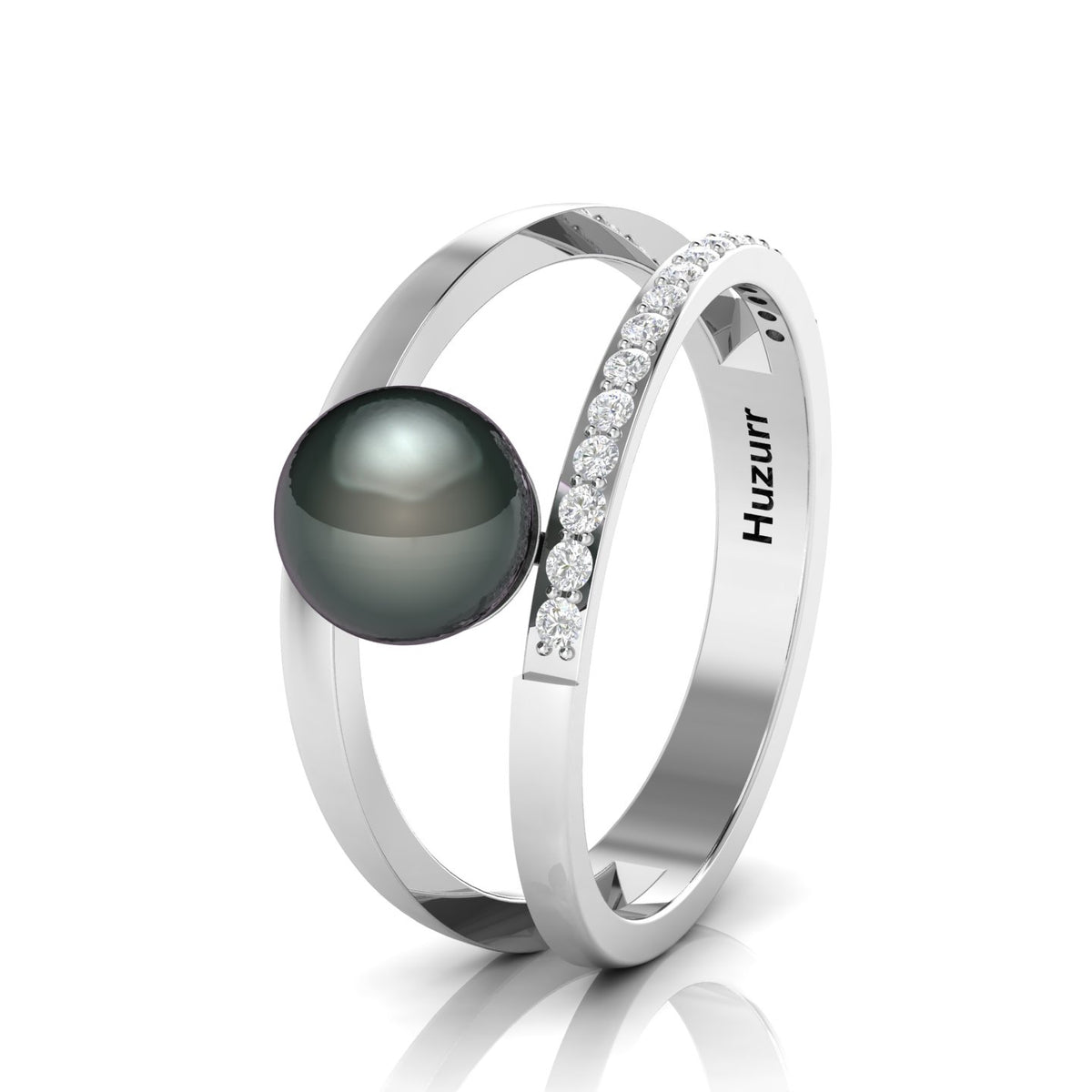 Tahitian Pearl Diamond 925 Silver Dual Shank Ring