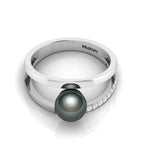Tahitian Pearl Diamond 925 Silver Dual Shank Ring