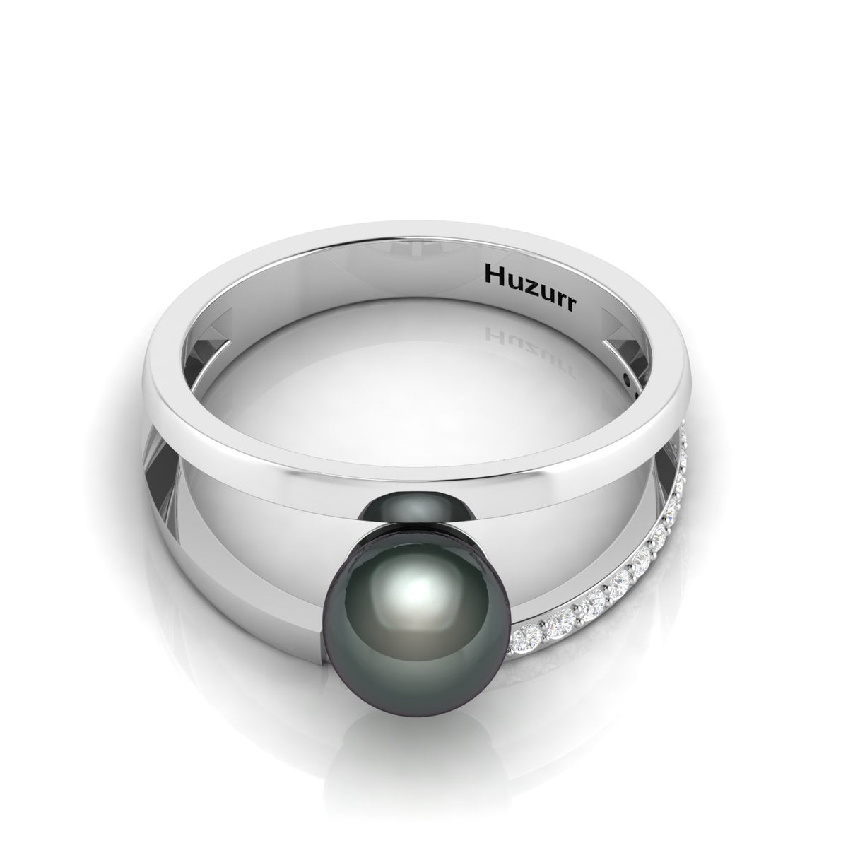Tahitian Pearl Diamond 925 Silver Dual Shank Ring