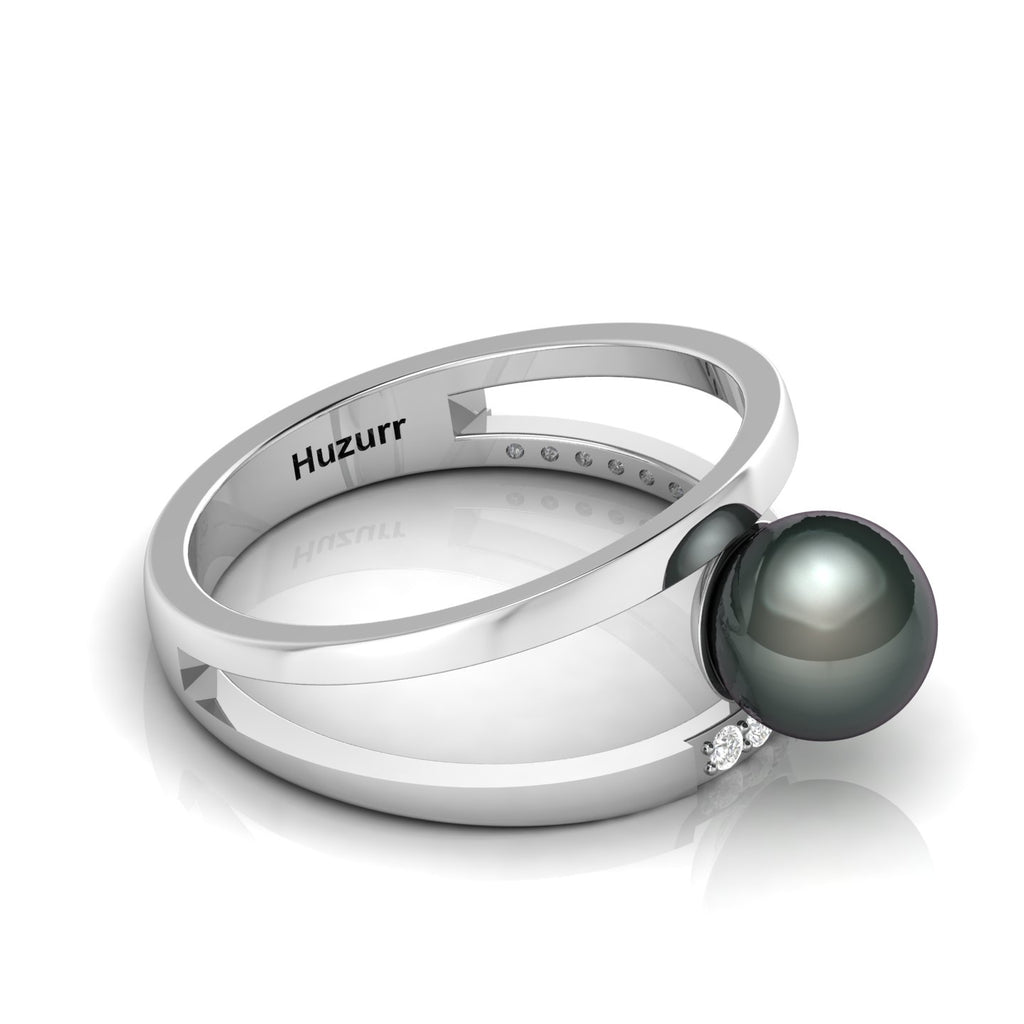 Tahitian Pearl Diamond 925 Silver Dual Shank Ring