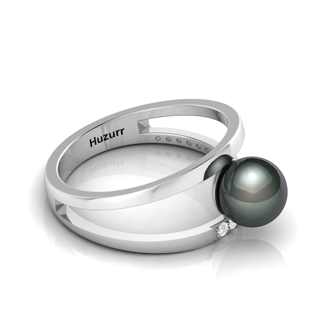 Tahitian Pearl Diamond 925 Silver Dual Shank Ring