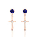 Cross Rose Gold Plated Drops & Danglers Blue Sapphire Earrings