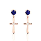 Cross Rose Gold Plated Drops & Danglers Blue Sapphire Earrings
