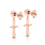 Cross Rose Gold Plated Drops & Danglers Blue Sapphire Earrings