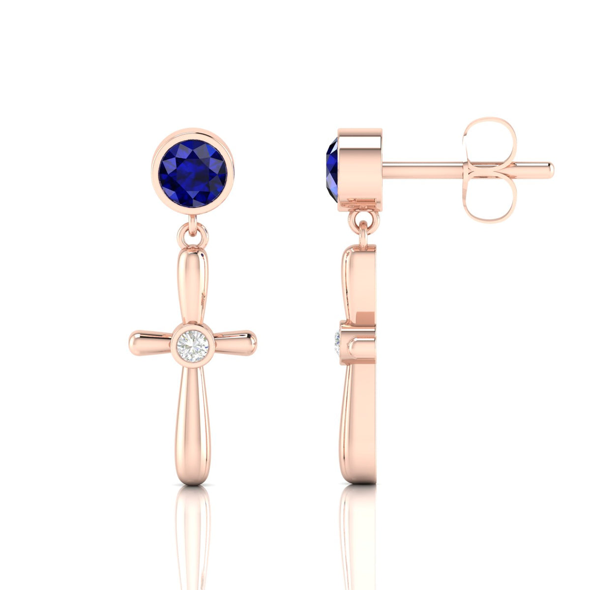 Cross Rose Gold Plated Drops & Danglers Blue Sapphire Earrings