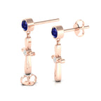 Cross Rose Gold Plated Drops & Danglers Blue Sapphire Earrings