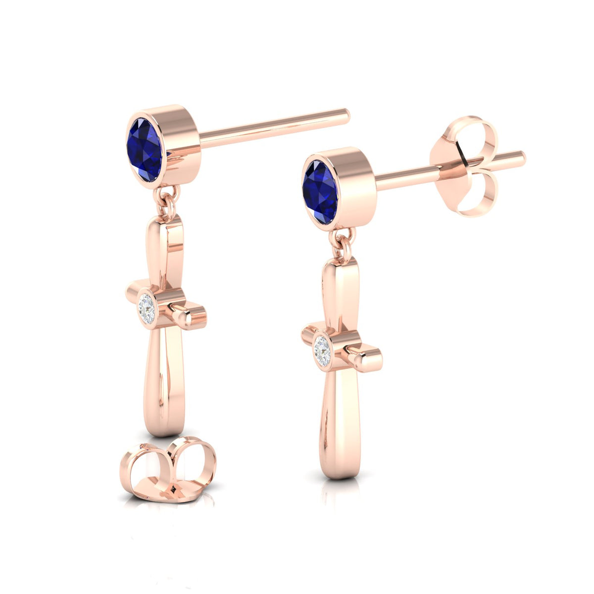 Cross Rose Gold Plated Drops & Danglers Blue Sapphire Earrings