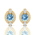 Blue Sapphire & Diamond Cluster Gold Plated Studs Earrings