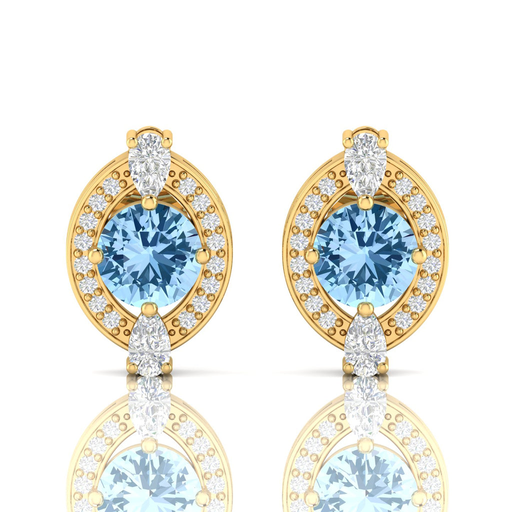 Blue Sapphire & Diamond Cluster Gold Plated Studs Earrings