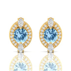 Blue Sapphire & Diamond Cluster Gold Plated Studs Earrings