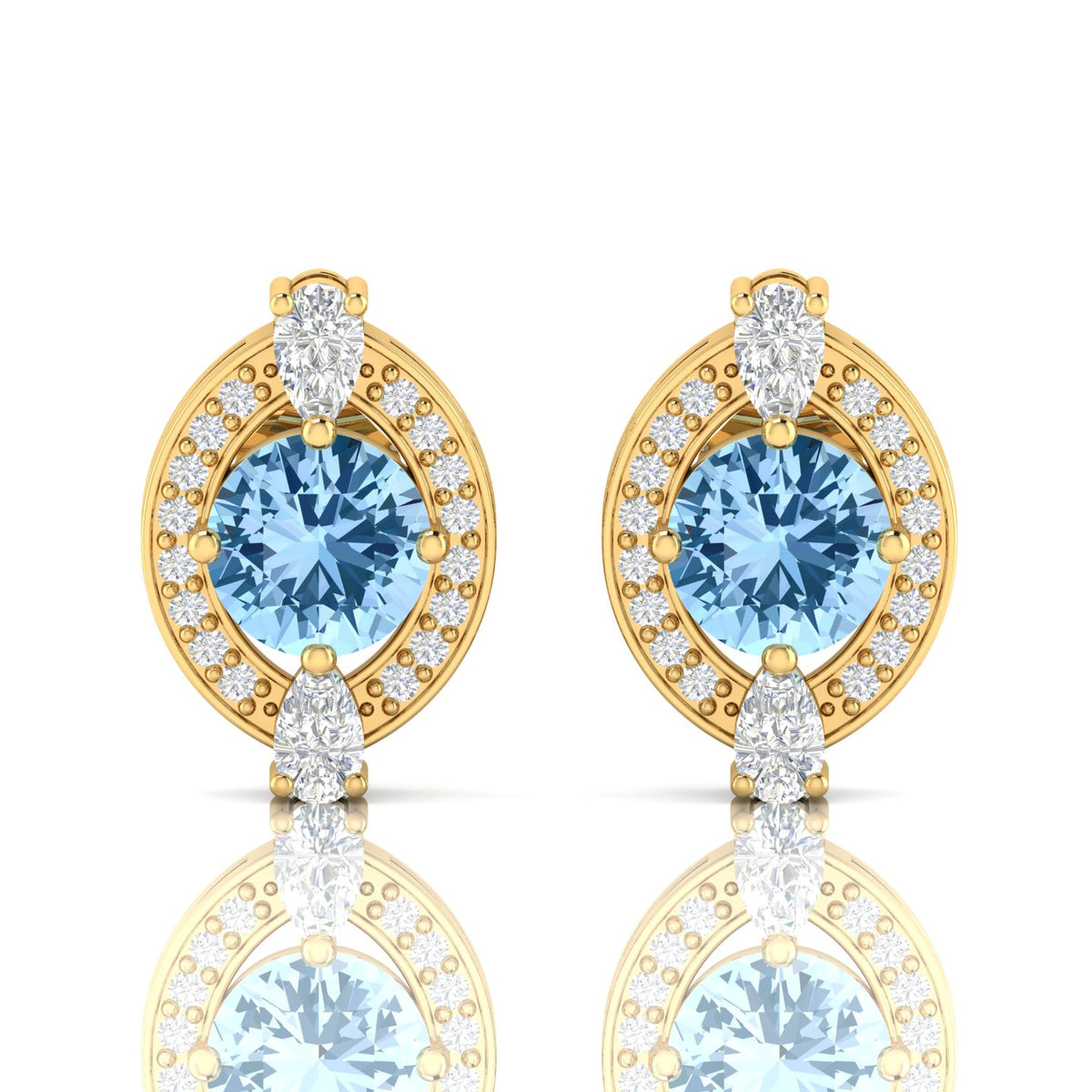 Blue Sapphire & Diamond Cluster Gold Plated Studs Earrings