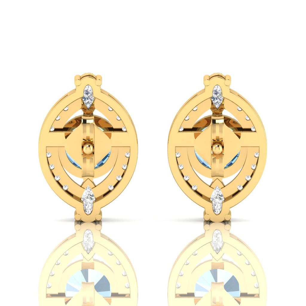 Blue Sapphire & Diamond Cluster Gold Plated Studs Earrings