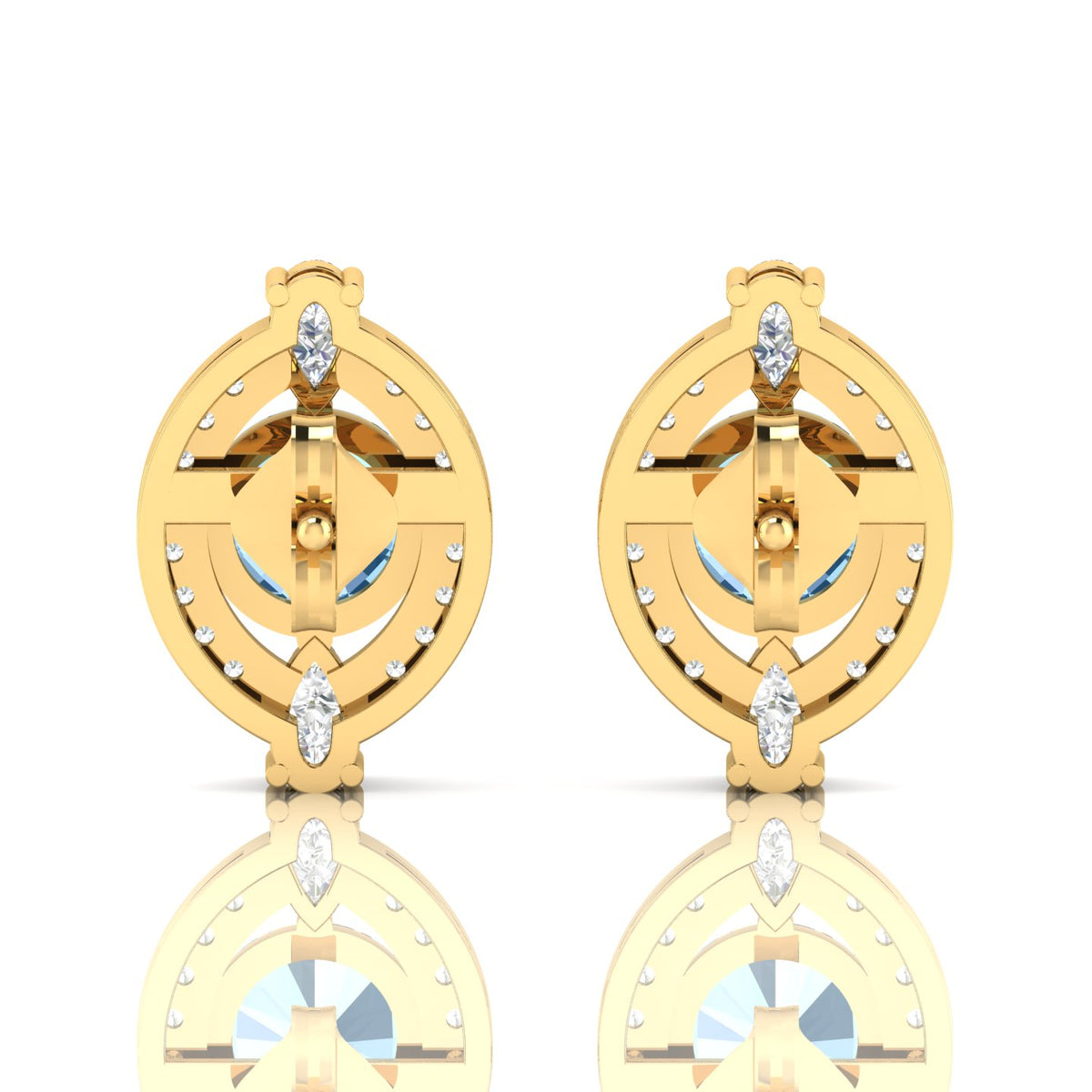 Blue Sapphire & Diamond Cluster Gold Plated Studs Earrings