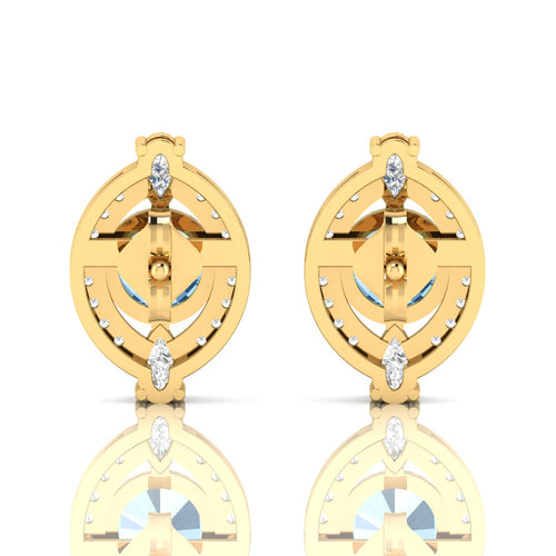 Blue Sapphire & Diamond Cluster Gold Plated Studs Earrings