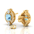 Blue Sapphire & Diamond Cluster Gold Plated Studs Earrings