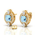 Blue Sapphire & Diamond Cluster Gold Plated Studs Earrings