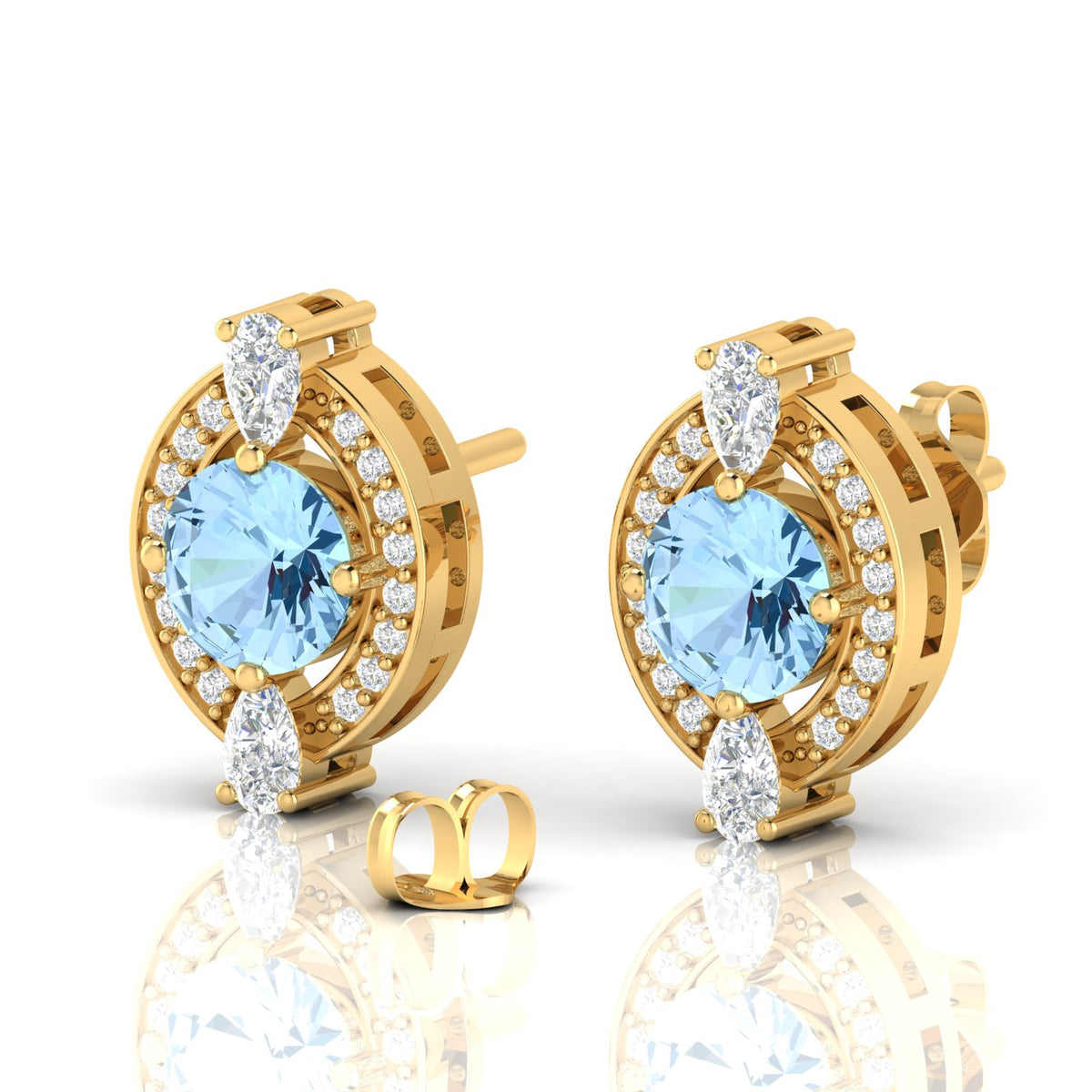 Blue Sapphire & Diamond Cluster Gold Plated Studs Earrings