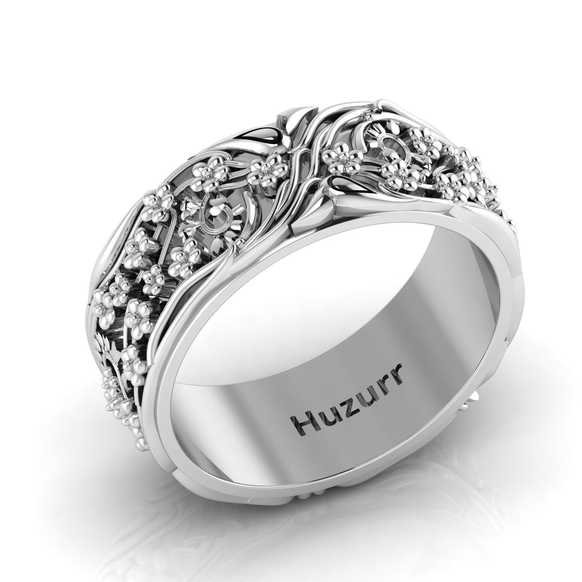 Stylish Flower Two Tone Sterling Silver Band Ring