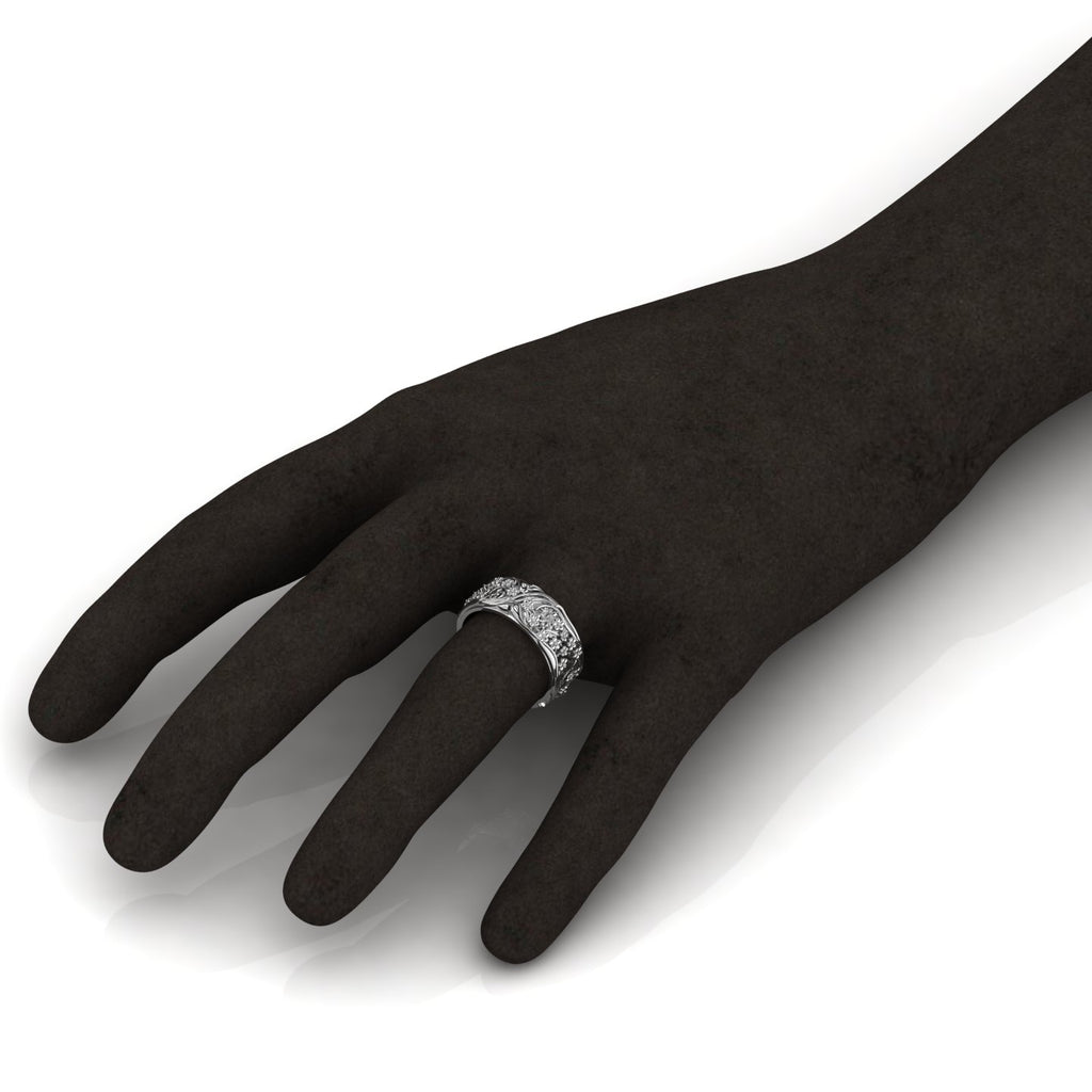 Stylish Flower Two Tone Sterling Silver Band Ring