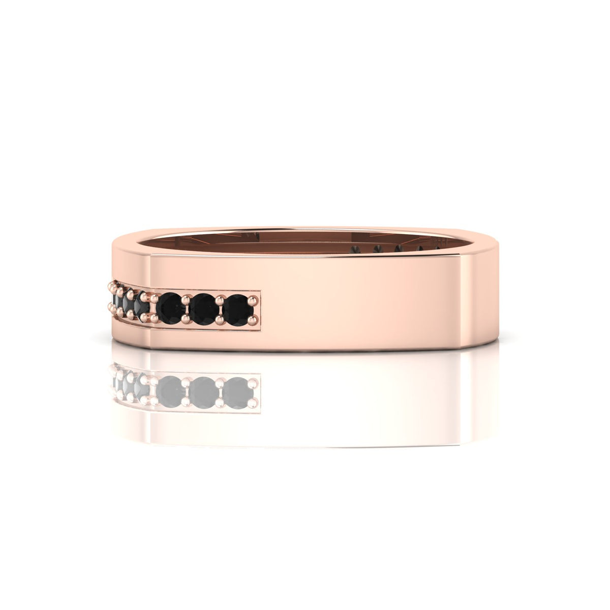 Round Black Diamond Square Rose Gold Plated Band Ring