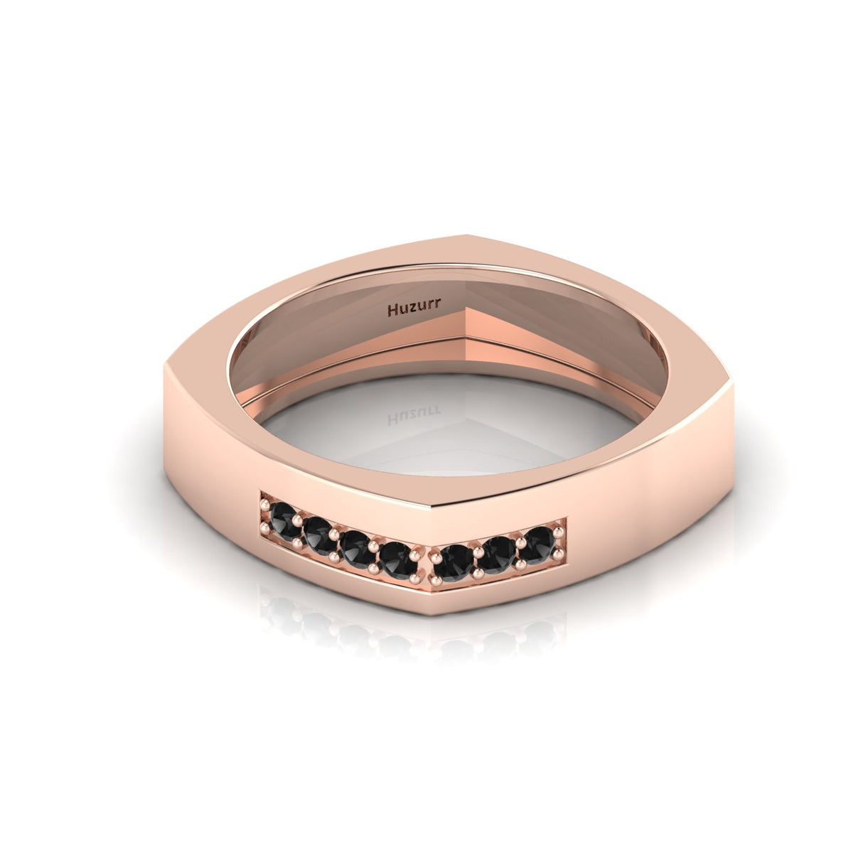 Round Black Diamond Square Rose Gold Plated Band Ring
