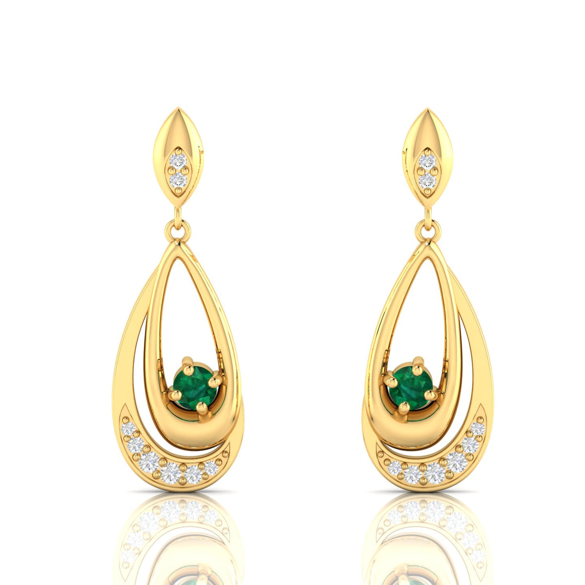 Round Emerald Gold Plated Dangle Drop Earrings