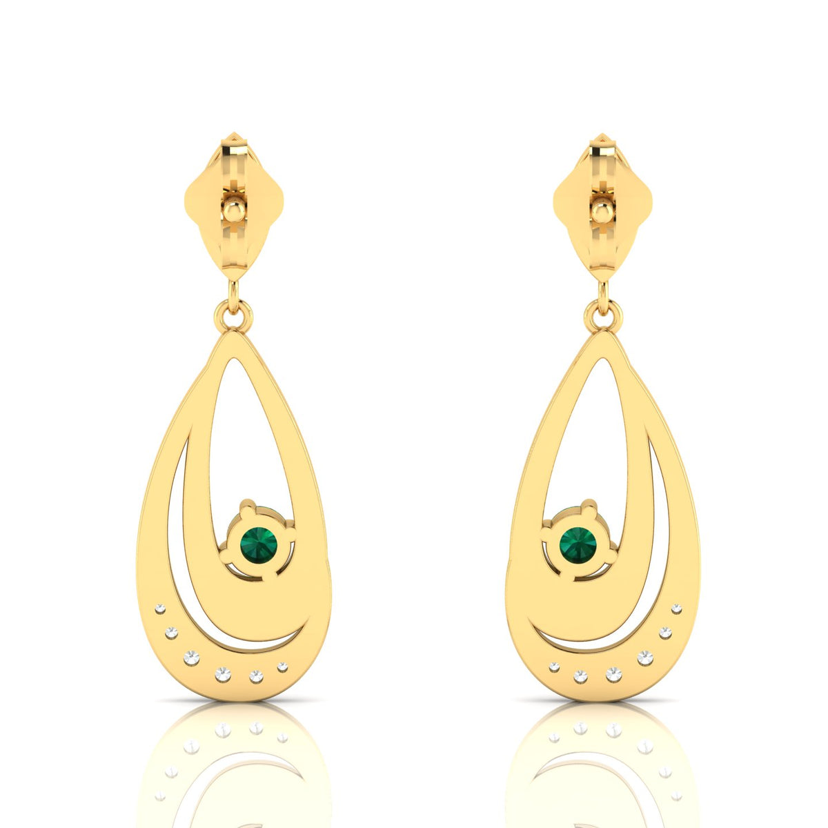 Round Emerald Gold Plated Dangle Drop Earrings