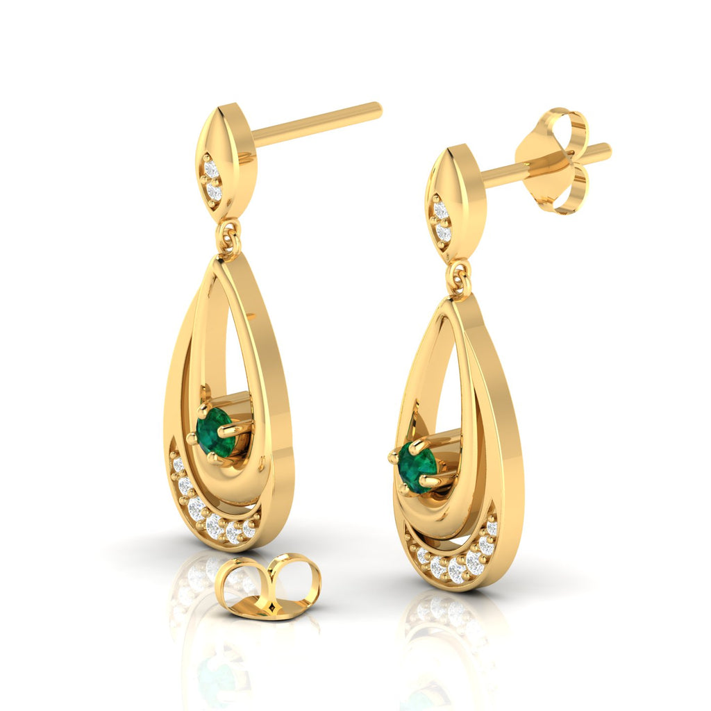 Round Emerald Gold Plated Dangle Drop Earrings