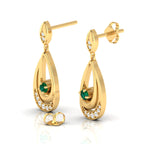 Round Emerald Gold Plated Dangle Drop Earrings