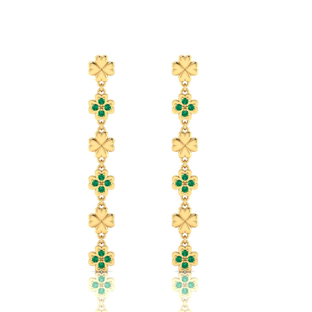 Gold Plated Clover Drops & Danglers Emerald Earrings