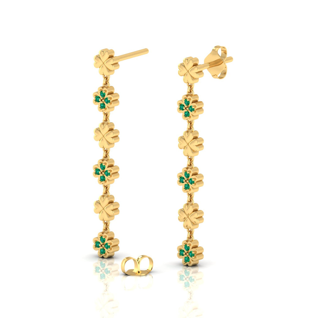 Gold Plated Clover Drops & Danglers Emerald Earrings