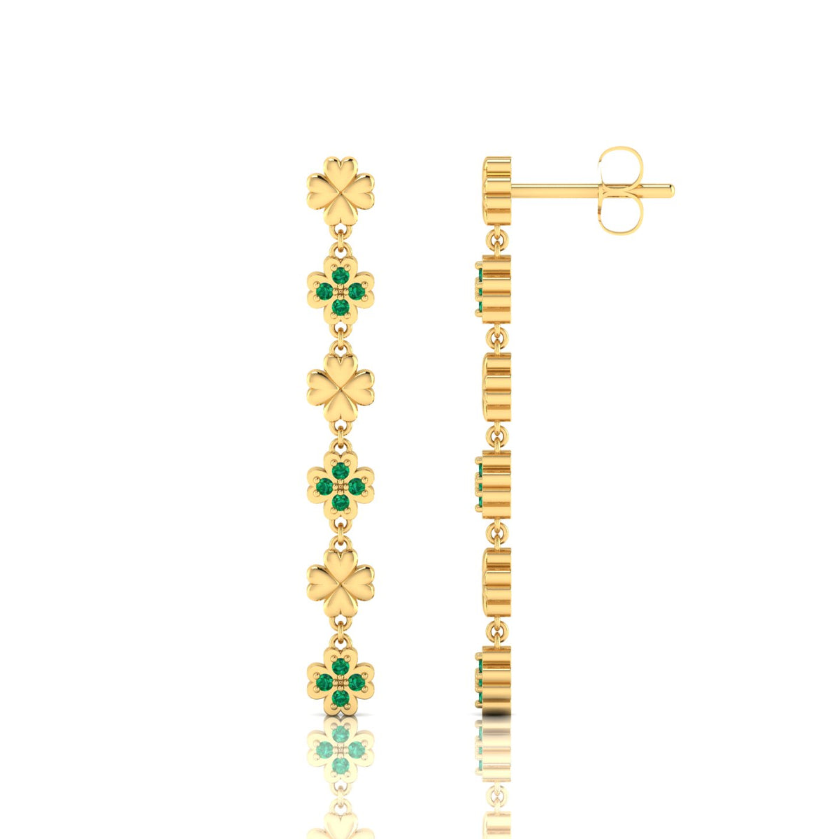 Gold Plated Clover Drops & Danglers Emerald Earrings
