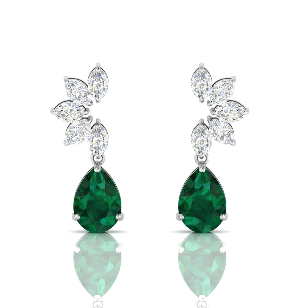 Emerald & Diamond Tear Drop Sterling Silver Earrings