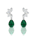 Emerald & Diamond Tear Drop Sterling Silver Earrings