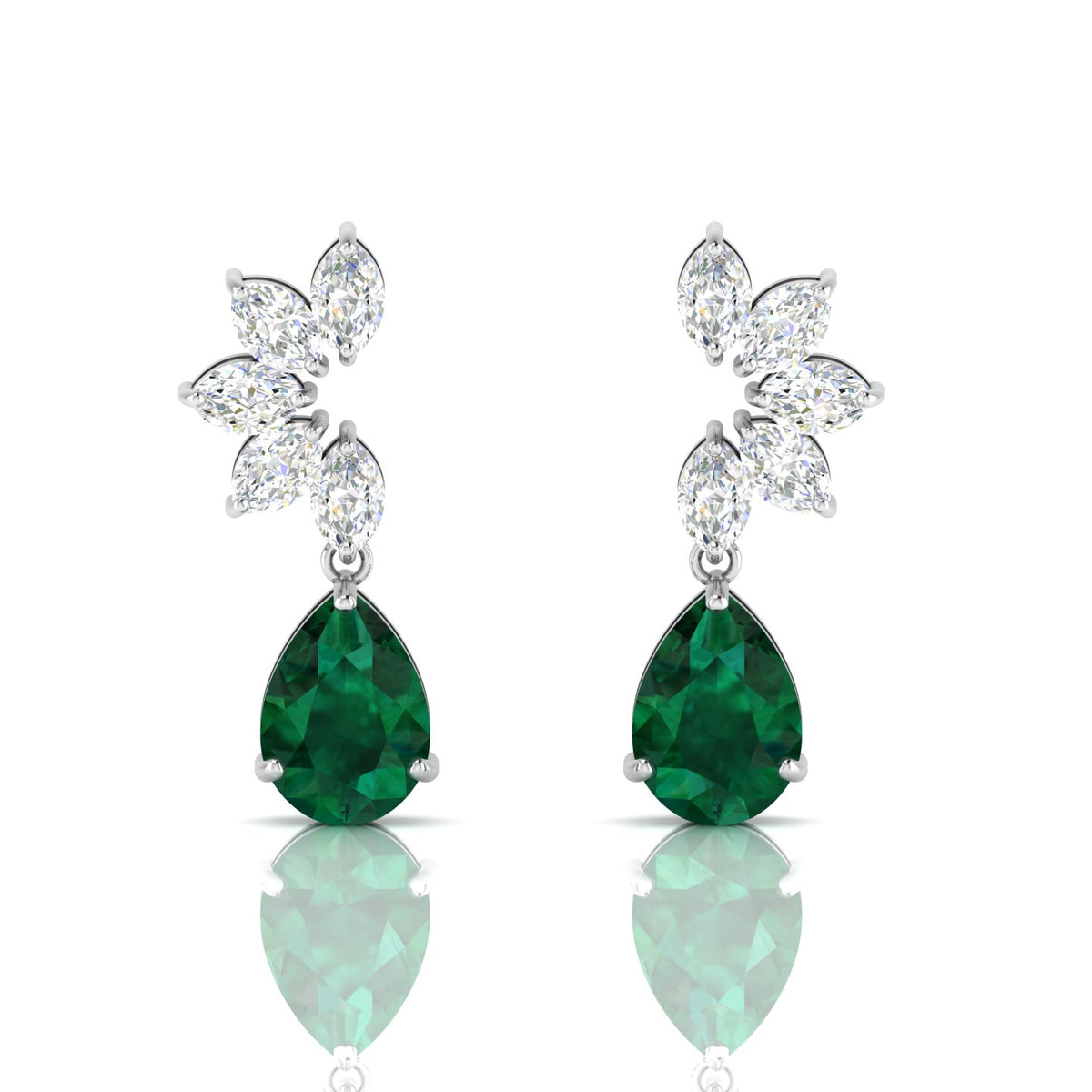 Emerald & Diamond Tear Drop Sterling Silver Earrings
