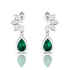 Emerald & Diamond Tear Drop Sterling Silver Earrings
