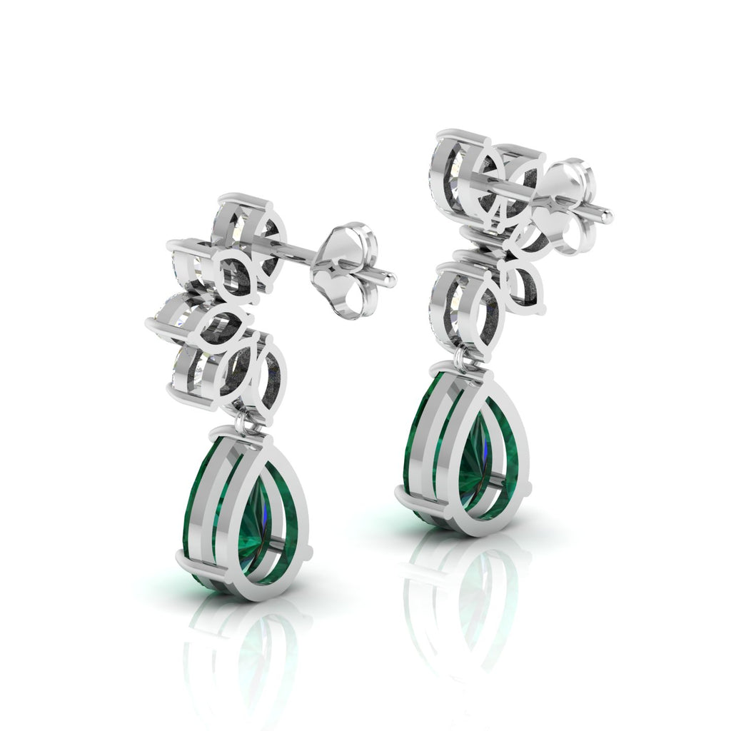 Emerald & Diamond Tear Drop Sterling Silver Earrings