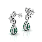 Emerald & Diamond Tear Drop Sterling Silver Earrings