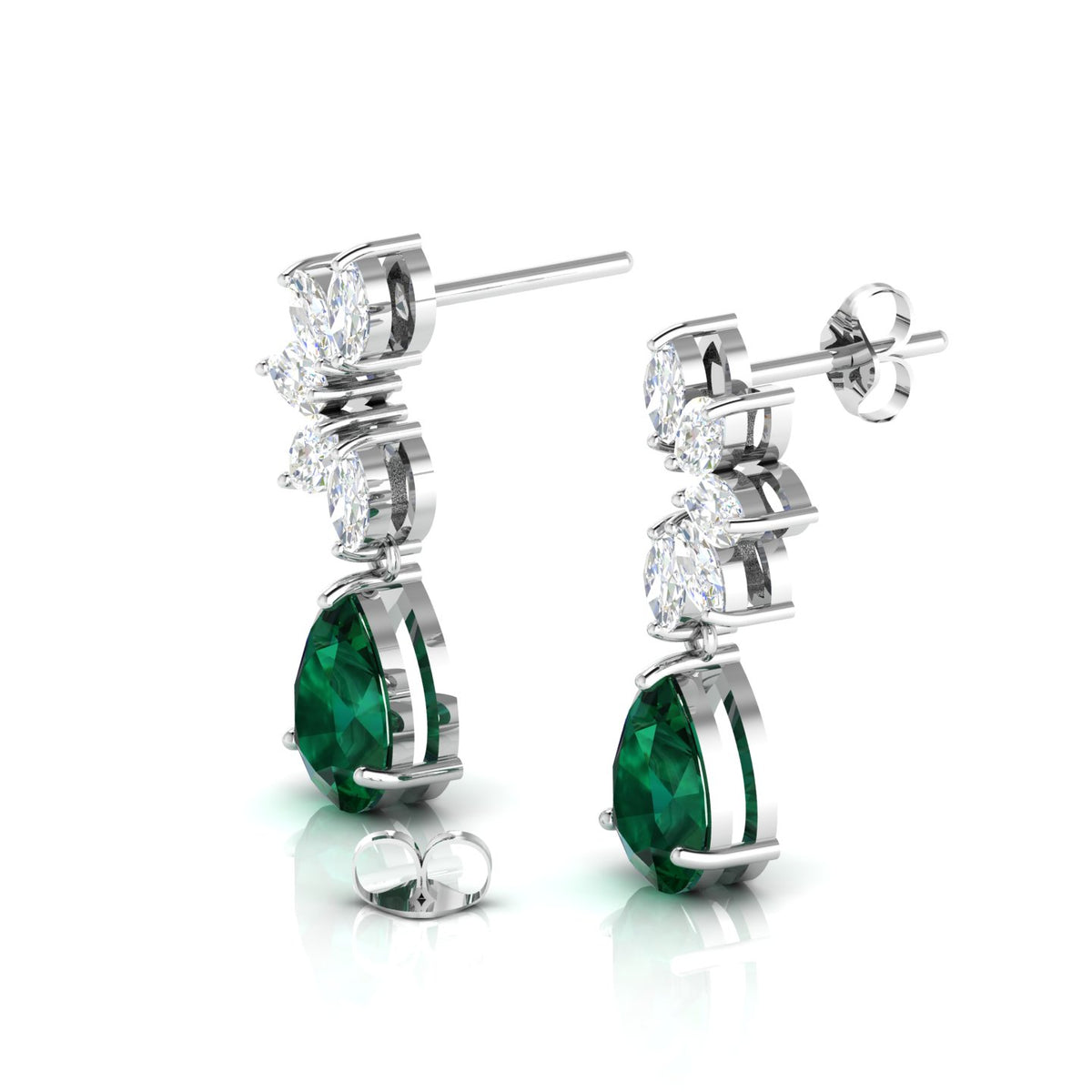 Emerald & Diamond Tear Drop Sterling Silver Earrings