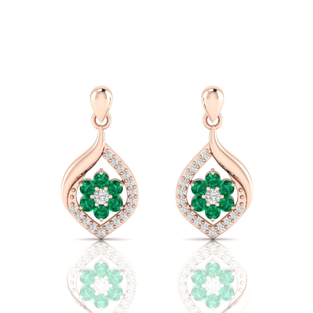 Classic Flower Drop Rose Gold Plated Emerald Earrings