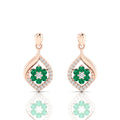 Classic Flower Drop Rose Gold Plated Emerald Earrings