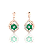 Classic Flower Drop Rose Gold Plated Emerald Earrings